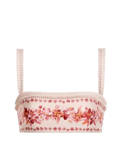 Agua Bendita Pink Olmo Cauca Ruffled Floral-Print Bikini Top