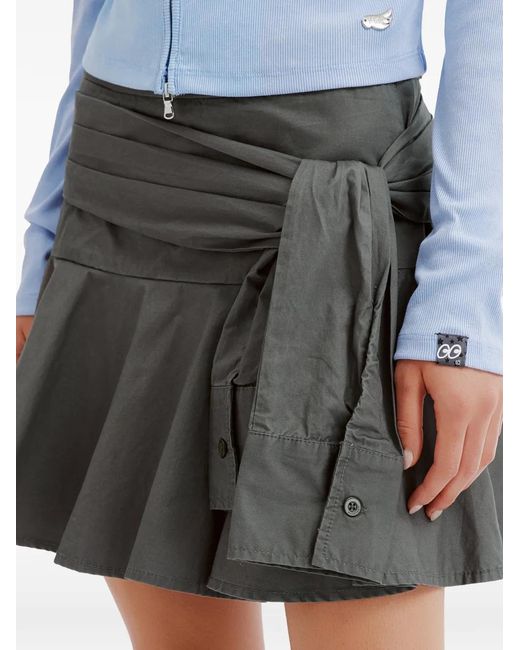 Mini Cream Gray Tie-Waist Pleated Skirt