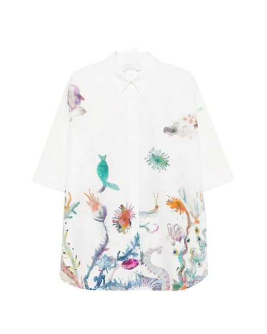 Marina Rinaldi White X Teresa Maccapani Mrnalaggio Illustrative-Print Shirt