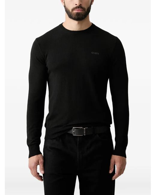 Guess Black Logo-Embroidered Sweater for men