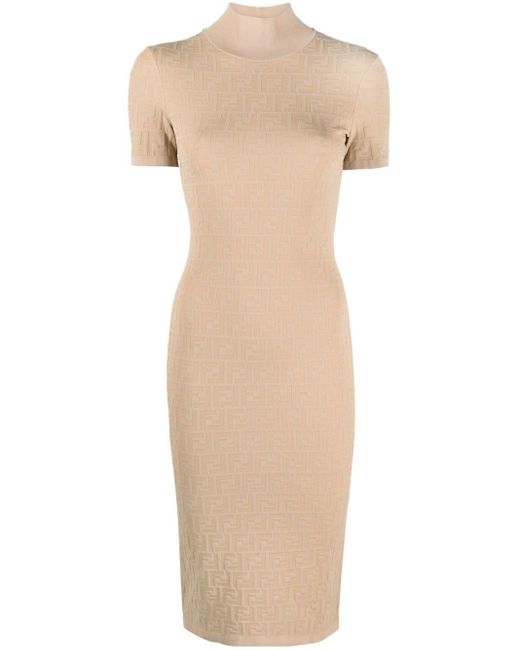 Fendi Natural Ff Jacquard Fitted Dress Clothing