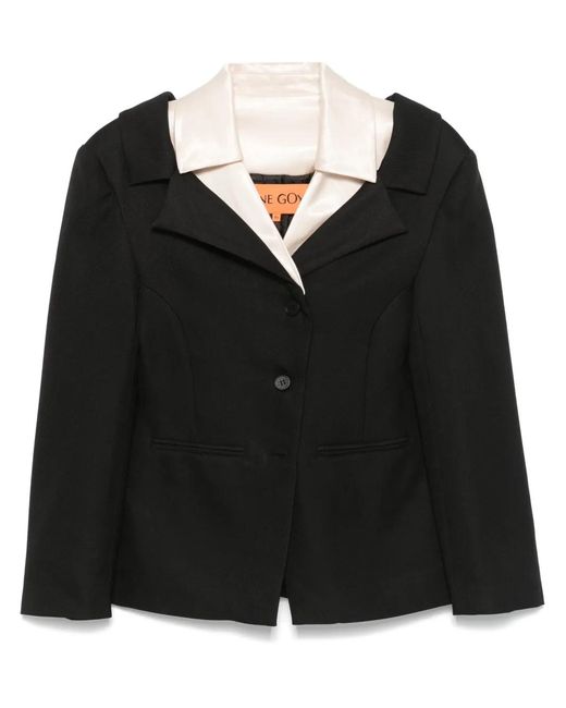 Stine Goya Black Double-Collar Tailored Jacket