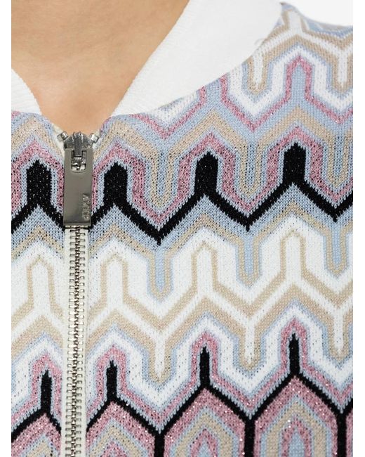 Akep White Zigzag-Knit Zip-Up Jacket