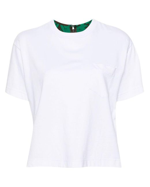 Sacai White Floral-print Panelled T-shirt