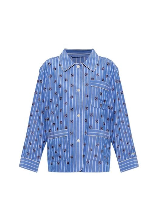 Munthe Blue Vintager Bead-Embellished Striped Shirt