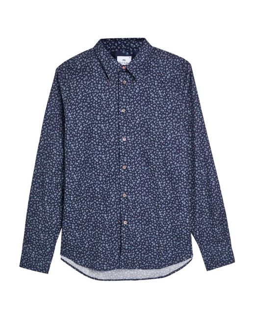 Paul Smith Blue Oxalis Floral-Print Shirt for men
