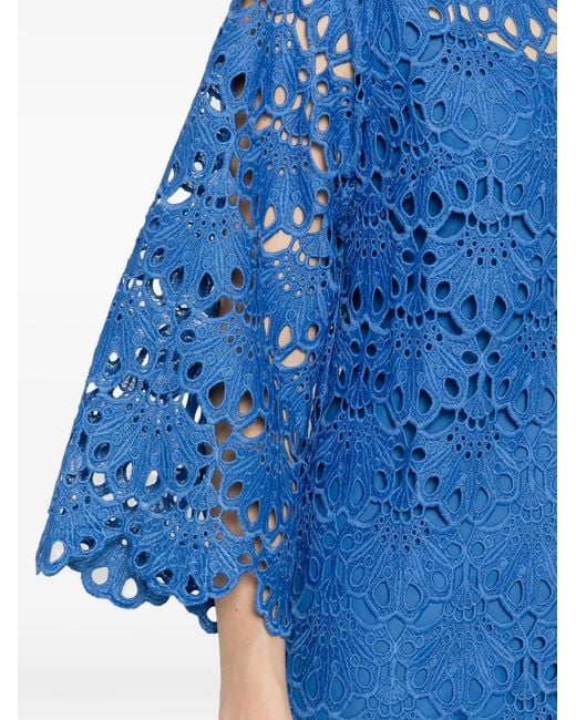 Twinset Blue Guipure-Lace Scalloped Dress