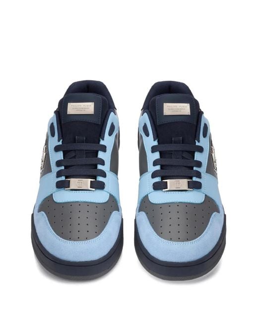 Philipp Plein Blue P-Force 78 Logo-Plaque Leather Sneakers