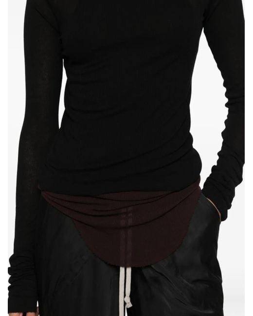 T-Shirt Davy A Maniche Lunghe A Coste di Rick Owens in Black