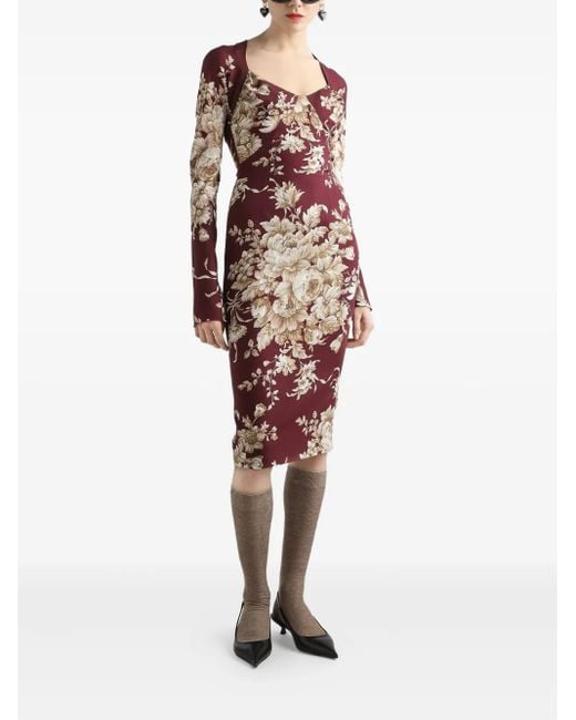 Dolce & Gabbana Long-Sleeved Floral Dress | Lyst