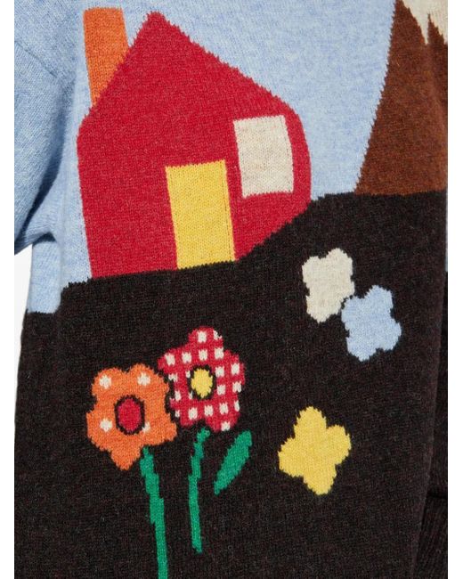 Moschino Blue Landscape-Print Wool Sweater