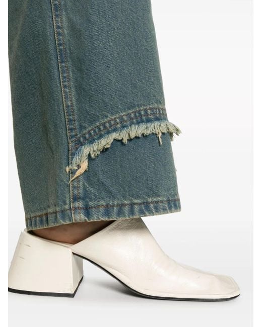 Edward Cuming Blue Logo-Patch Wide-Leg Jeans