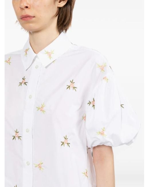 Simone Rocha White Chemise Brodée À Manches Bouffantes