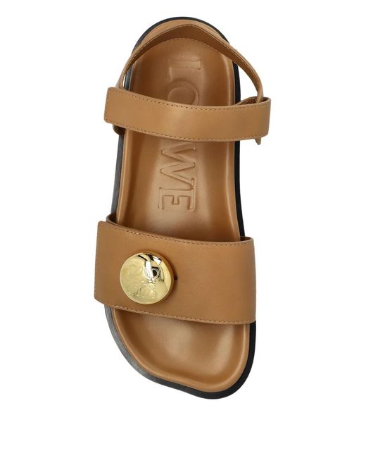 Loewe Brown Leather Button-Embellished Sandals