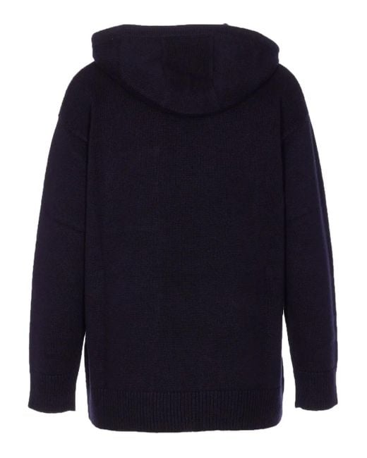 Max Mara Blue Hooded Patch-Pocket Sweater