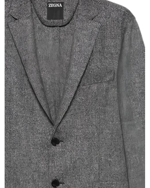 Zegna Gray Buttoned Herringbone-Pattern Blazer for men