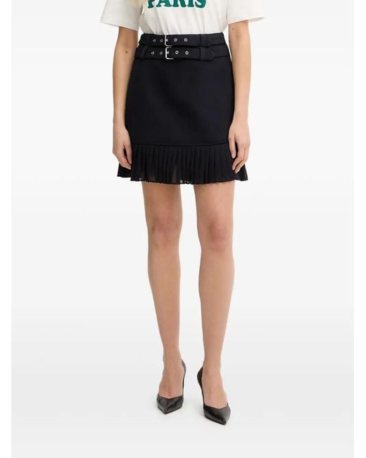 Morgan Black Jano Belted Pleated-Hem Mini Skirt