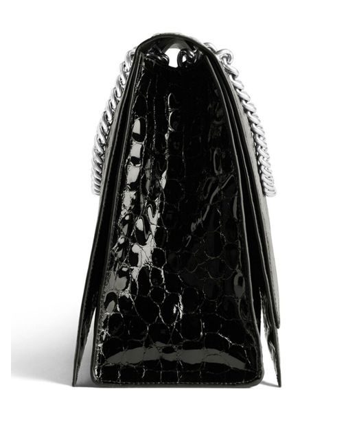 Balenciaga Large Crush Crocodile-effect Shoulder Bag in Black