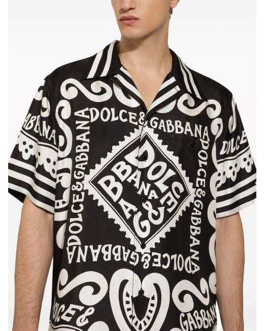 メンズ Dolce & Gabbana ショートスリーブ シルクシャツ Black