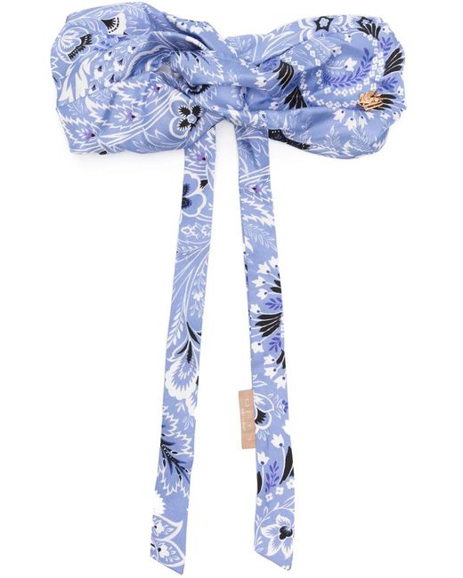 Etro Blue Floral-Pattern Knot-Detailed Hairband