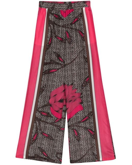P.A.R.O.S.H. Red Floral-print Silk Trousers