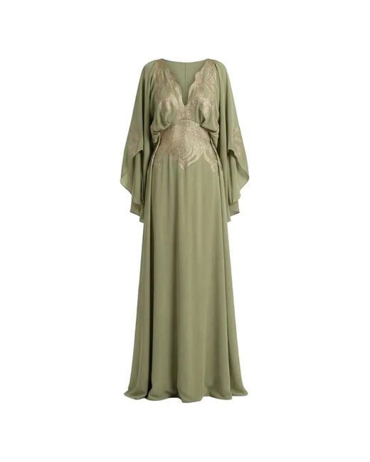Saiid Kobeisy Green Embellished-Upper V-Neck Gown