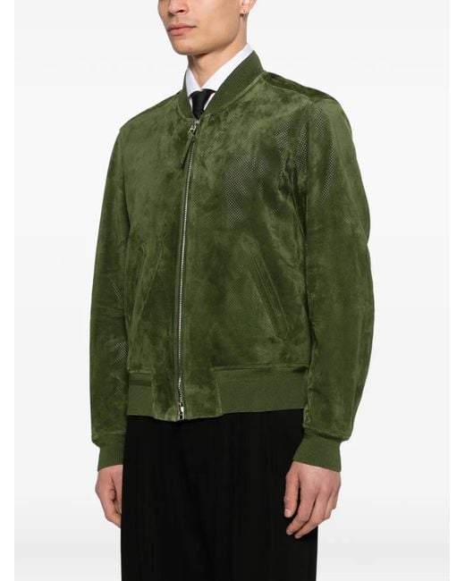 Tom Ford Green Perforated Suede Bomber Jacket for men