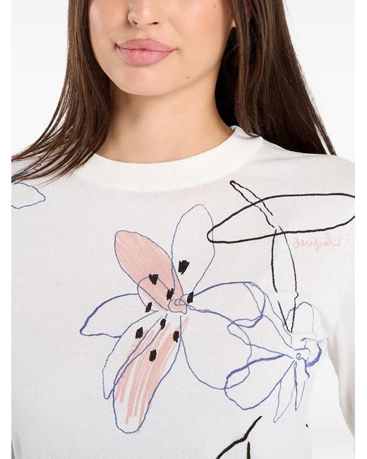 Desigual White Floral-Print Sweater