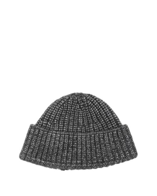 Zegna Gray Ribbed Beanie Hat for men