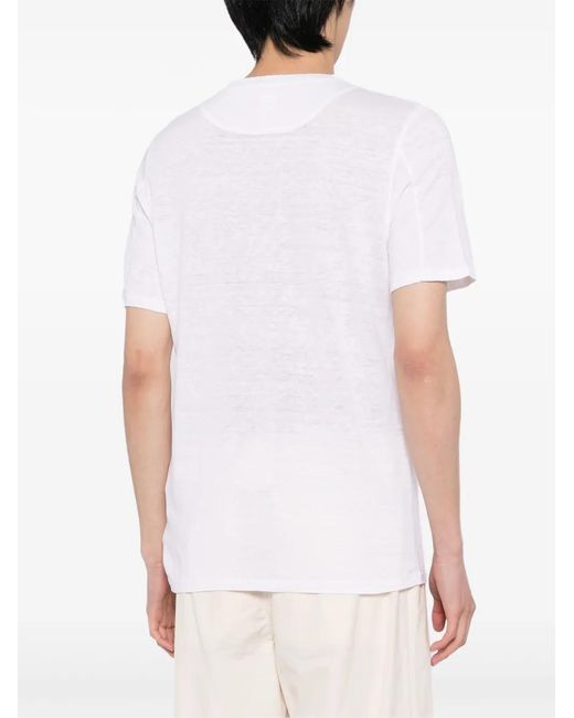 120% Lino Orange Paint-Print Linen T-Shirt for men
