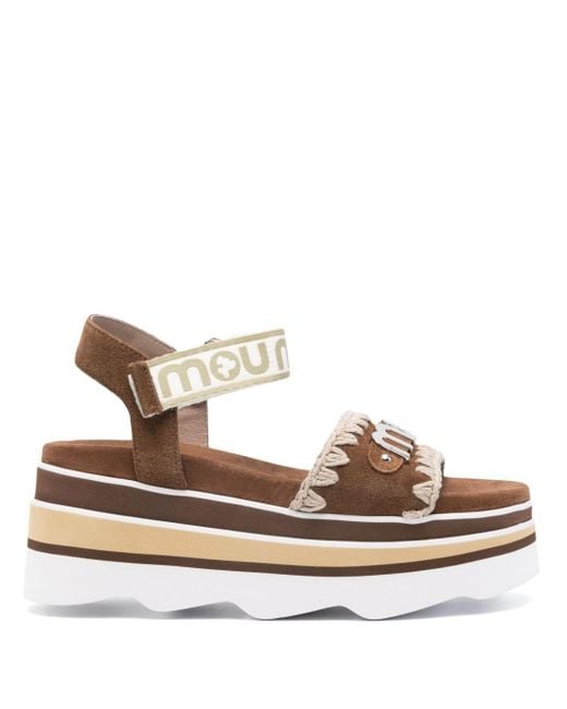 Mou Brown Logo-lettering Suede Sandals