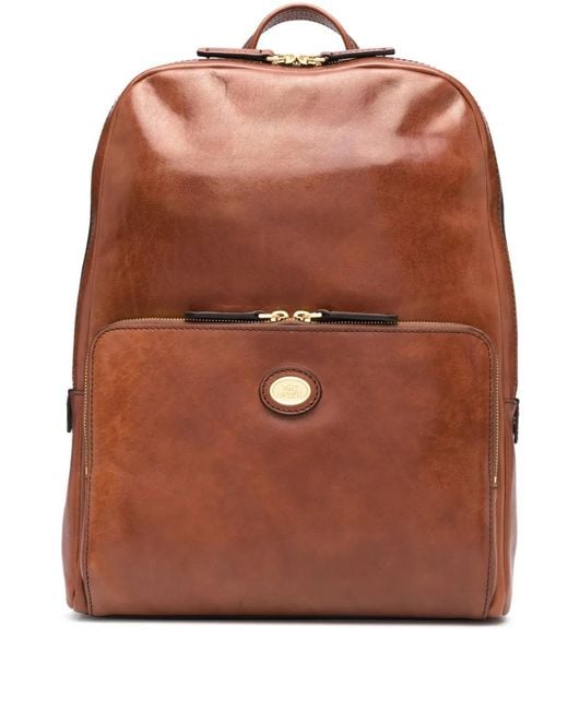 The Bridge Brown Logo-Plaque Leather Backpack