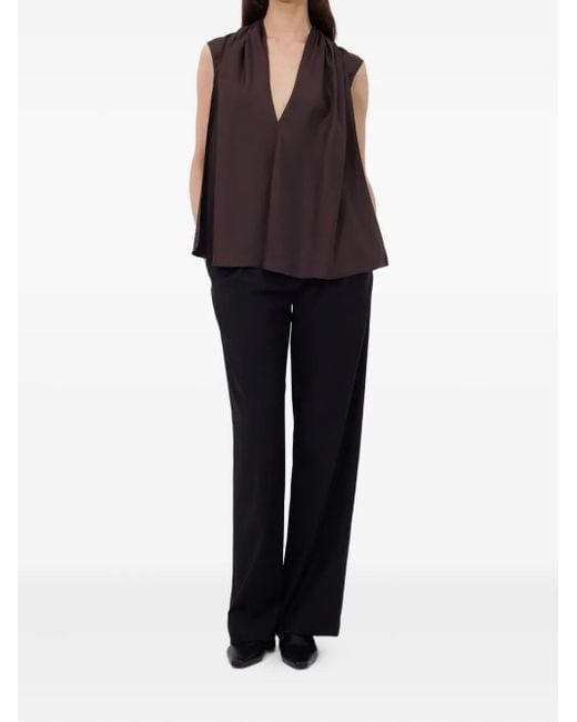Loulou de Saison Brown Sade Gathered Sleeveless Blouse