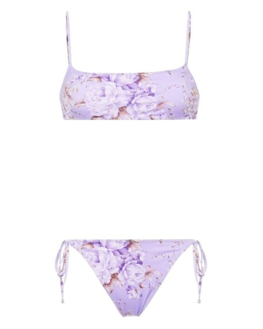 Mc2 Saint Barth Purple Floral-print Bikini