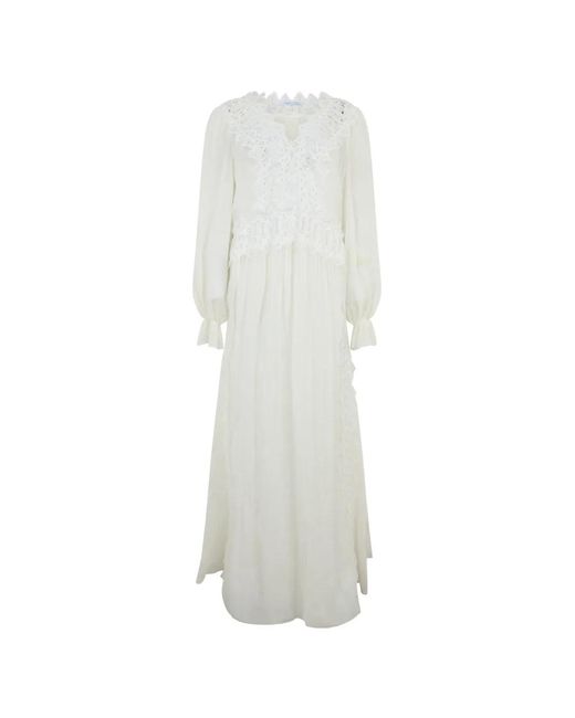 Alberta Ferretti White Sangallo Lace Long Day Dress