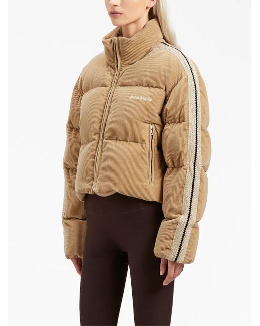 Palm Angels Natural Corduroy Crop Down Jacket