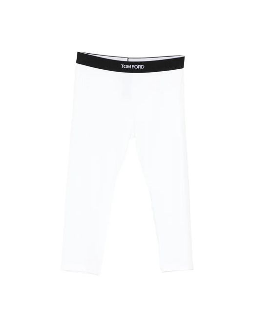Tom Ford White Logo-Waistband Cropped Leggings