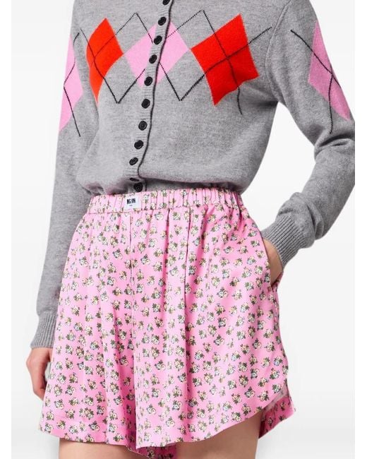 MSGM Gray Argyle-Pattern Button-Up Cardigan
