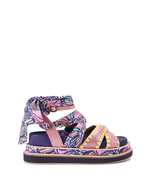 Kurt Geiger Pink Orson Butterfly-Print Wrap-Around Sandals