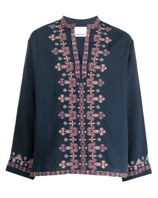 Cikariah embroidered cotton blouse di Isabel Marant in Blue da Uomo