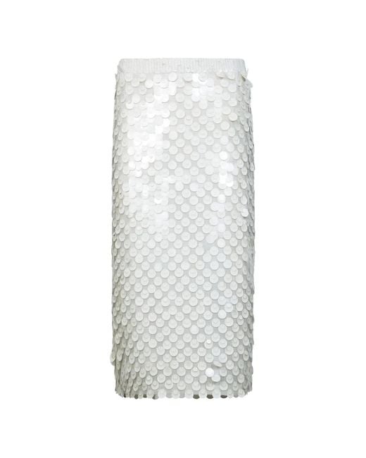 P.A.R.O.S.H. White Sequin Midi Skirt