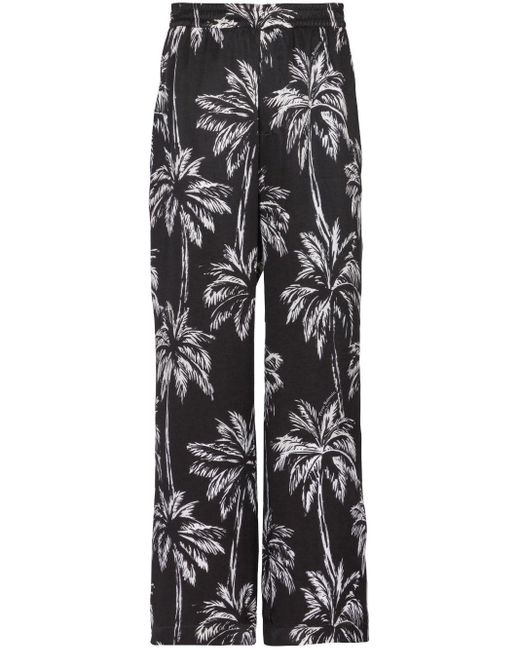 Balmain Black Palm Tree-print Satin Trousers for men