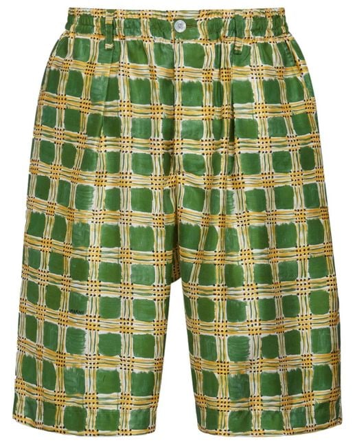 Marni Green Check Fields Silk Shorts for men