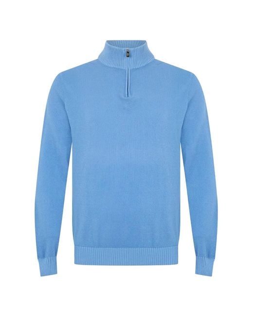 Fedeli Blue Zip-Fastening Long-Sleeve Sweater for men