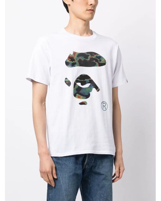 A Bathing Ape White Logo-Print Cotton T-Shirt for men