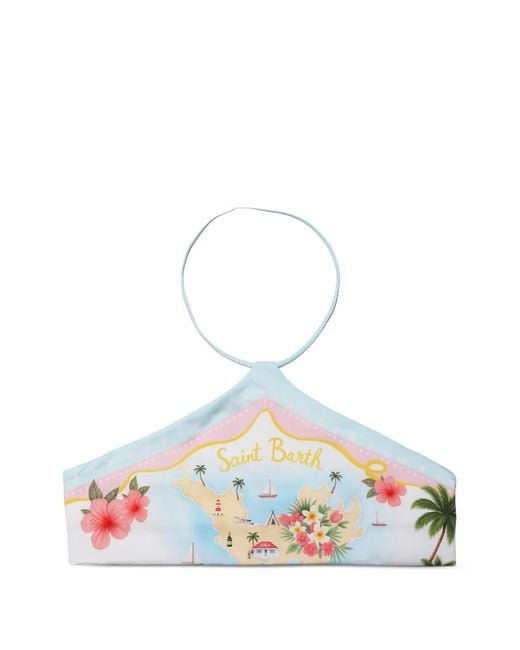 Mc2 Saint Barth White Graphic-Print Halterneck Bikini Top