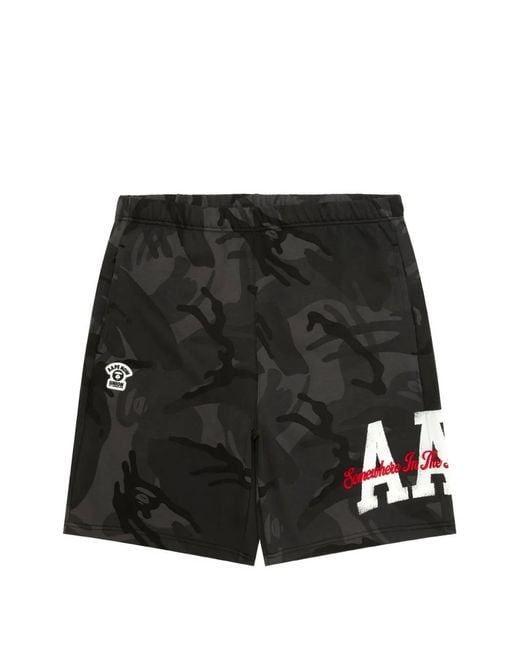Aape By A Bathing Ape Black Camouflage-Print Drawstring Shorts for men