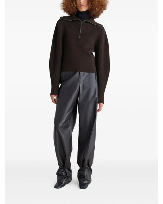 Lemaire Black Ribbed Half-Zip Sweater