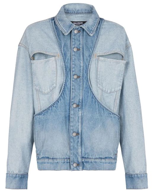 Balmain Blue Panelled-Design Denim Jacket for men