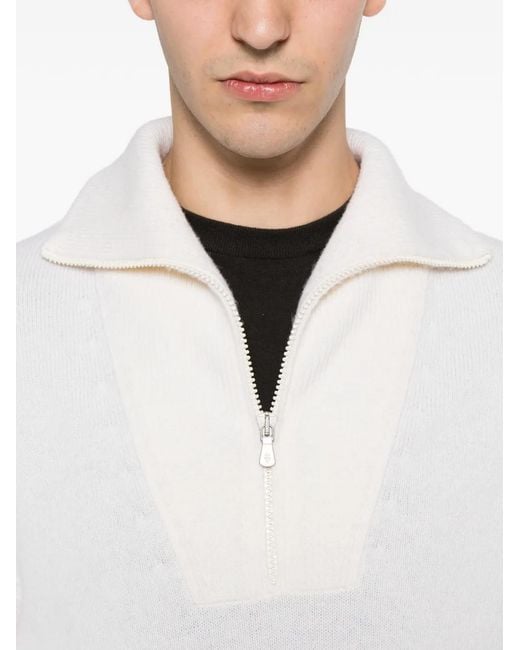 Eleventy White Zip Wool Sweater for men